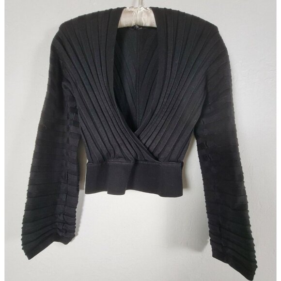 Club Monaco Womens Cross Front Ribbed Cropped Sweater Size Large Black Pullover - Picture 1 of 8